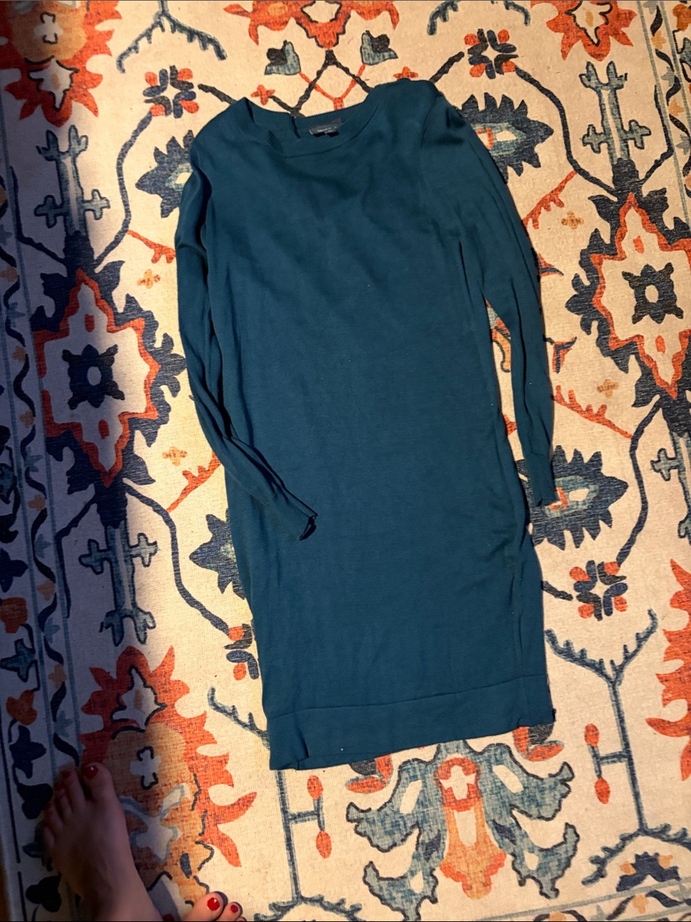 Modcloth Teal Crew Neck Long Sleeve Sweater Dress